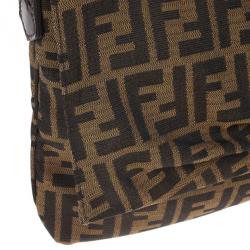 Pre Owned Fendi Brown Logo Jacquard Mia Zucca Flap Bag