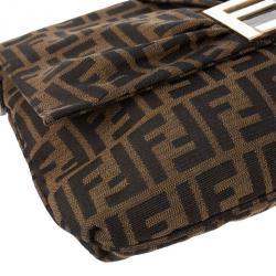 Pre Owned Fendi Brown Logo Jacquard Mia Zucca Flap Bag