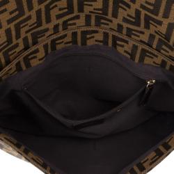 Pre Owned Fendi Brown Logo Jacquard Mia Zucca Flap Bag