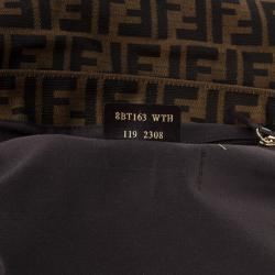 Pre Owned Fendi Brown Logo Jacquard Mia Zucca Flap Bag