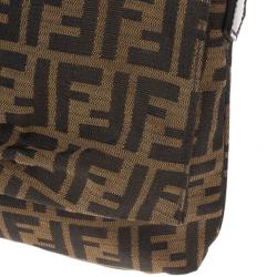 Pre Owned Fendi Brown Logo Jacquard Mia Zucca Flap Bag