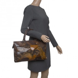 Pre Owned Fendi Brown Zucca Canvas and Leather Patchwork Tote