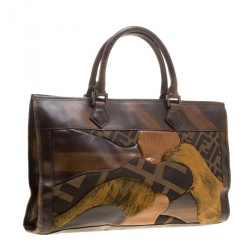 Pre Owned Fendi Brown Zucca Canvas and Leather Patchwork Tote