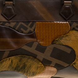 Pre Owned Fendi Brown Zucca Canvas and Leather Patchwork Tote