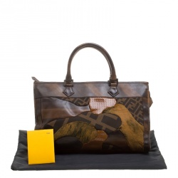 Pre Owned Fendi Brown Zucca Canvas and Leather Patchwork Tote
