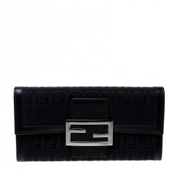 Pre Owned Fendi Black Zucchino Canvas Continental Wallet
