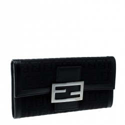 Pre Owned Fendi Black Zucchino Canvas Continental Wallet