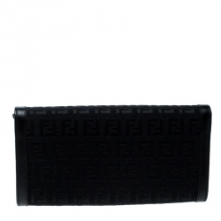 Pre Owned Fendi Black Zucchino Canvas Continental Wallet
