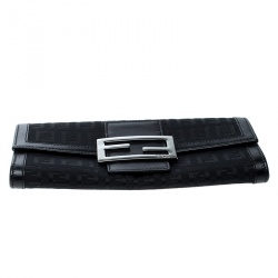 Pre Owned Fendi Black Zucchino Canvas Continental Wallet