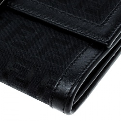 Pre Owned Fendi Black Zucchino Canvas Continental Wallet