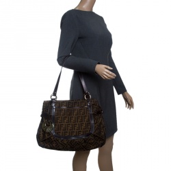 Pre Owned Fendi Tobacco Zucca Canvas Large Chef Tote