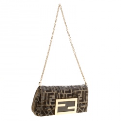 Fendi Metallic Zucca Glitters Baguette Chain Clutch