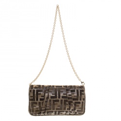Fendi Metallic Zucca Glitters Baguette Chain Clutch