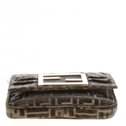 Fendi Metallic Zucca Glitters Baguette Chain Clutch