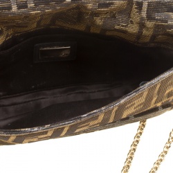 Fendi Metallic Zucca Glitters Baguette Chain Clutch
