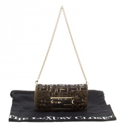Fendi Metallic Zucca Glitters Baguette Chain Clutch