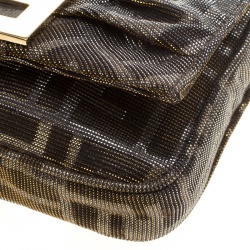Fendi Metallic Zucca Glitters Baguette Chain Clutch