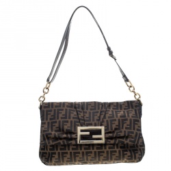 Pre Owned Fendi Tobacco Zucca Canvas Mia Flap Bag
