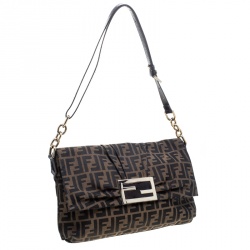 Pre Owned Fendi Tobacco Zucca Canvas Mia Flap Bag