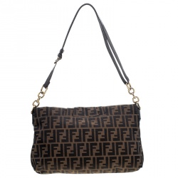 Pre Owned Fendi Tobacco Zucca Canvas Mia Flap Bag