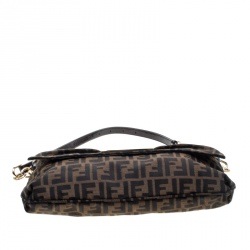 Pre Owned Fendi Tobacco Zucca Canvas Mia Flap Bag