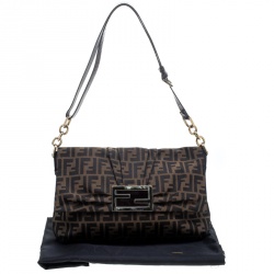 Pre Owned Fendi Tobacco Zucca Canvas Mia Flap Bag