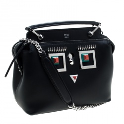 Pre Owned Fendi Black Leather Small Dotcom Shoulder Bag