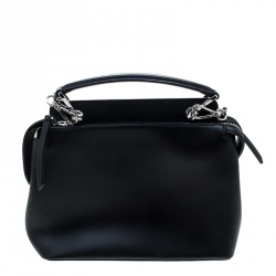 Pre Owned Fendi Black Leather Small Dotcom Shoulder Bag