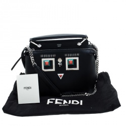 Pre Owned Fendi Black Leather Small Dotcom Shoulder Bag