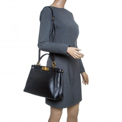 Pre Owned Fendi Black Leather Small Peekaboo Tote