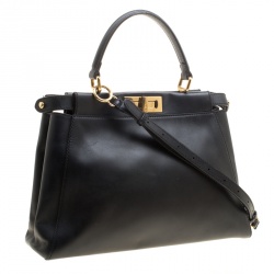Pre Owned Fendi Black Leather Small Peekaboo Tote