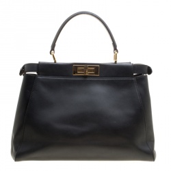 Pre Owned Fendi Black Leather Small Peekaboo Tote