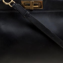 Pre Owned Fendi Black Leather Small Peekaboo Tote