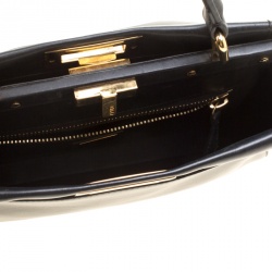 Pre Owned Fendi Black Leather Small Peekaboo Tote