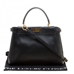 Pre Owned Fendi Black Leather Small Peekaboo Tote