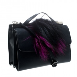 Pre Owned Fendi Navy Blue Textured Leather Small Demi Jour Fur Shoulder Bag