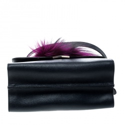 Pre Owned Fendi Navy Blue Textured Leather Small Demi Jour Fur Shoulder Bag