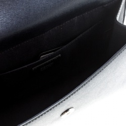 Pre Owned Fendi Navy Blue Textured Leather Small Demi Jour Fur Shoulder Bag