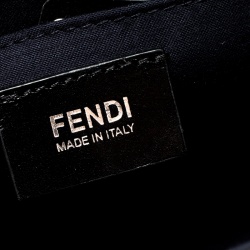 Pre Owned Fendi Navy Blue Textured Leather Small Demi Jour Fur Shoulder Bag