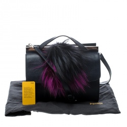 Pre Owned Fendi Navy Blue Textured Leather Small Demi Jour Fur Shoulder Bag