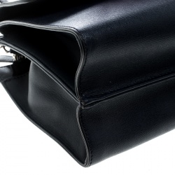 Pre Owned Fendi Navy Blue Textured Leather Small Demi Jour Fur Shoulder Bag