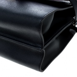 Pre Owned Fendi Navy Blue Textured Leather Small Demi Jour Fur Shoulder Bag