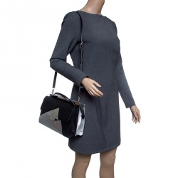 Pre Owned  Fendi Black/Silver Textured Leather Small Color Block Demi Jour Shoulder Bag