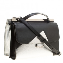 Pre Owned  Fendi Black/Silver Textured Leather Small Color Block Demi Jour Shoulder Bag