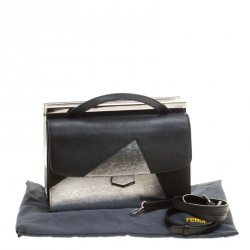 Pre Owned  Fendi Black/Silver Textured Leather Small Color Block Demi Jour Shoulder Bag