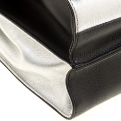 Pre Owned  Fendi Black/Silver Textured Leather Small Color Block Demi Jour Shoulder Bag