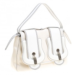 Pre Owned Fendi Beige/White Canvas and Leather B Shoulder Bag