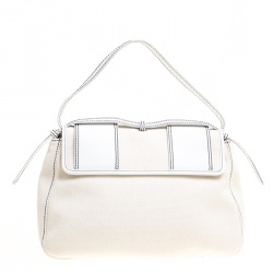 Pre Owned Fendi Beige/White Canvas and Leather B Shoulder Bag