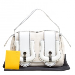Pre Owned Fendi Beige/White Canvas and Leather B Shoulder Bag
