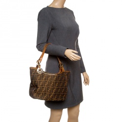 Pre Owned Fendi Tobacco Zucca Canvas and Leather Chef Shopper Tote